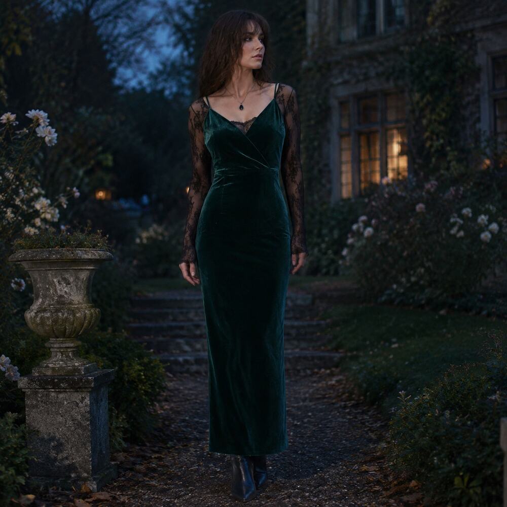 Lulus Emerald Green Velvet Wrap Maxi Dress Slip Gown S